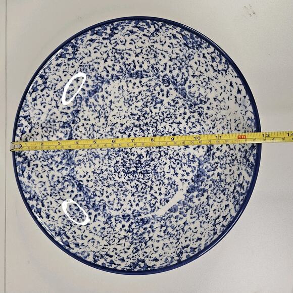 Vtg Crate & Barrel Blue White Splatter Serving Bowl Set Made in Italy 13" & 8" - Picture 3 of 13